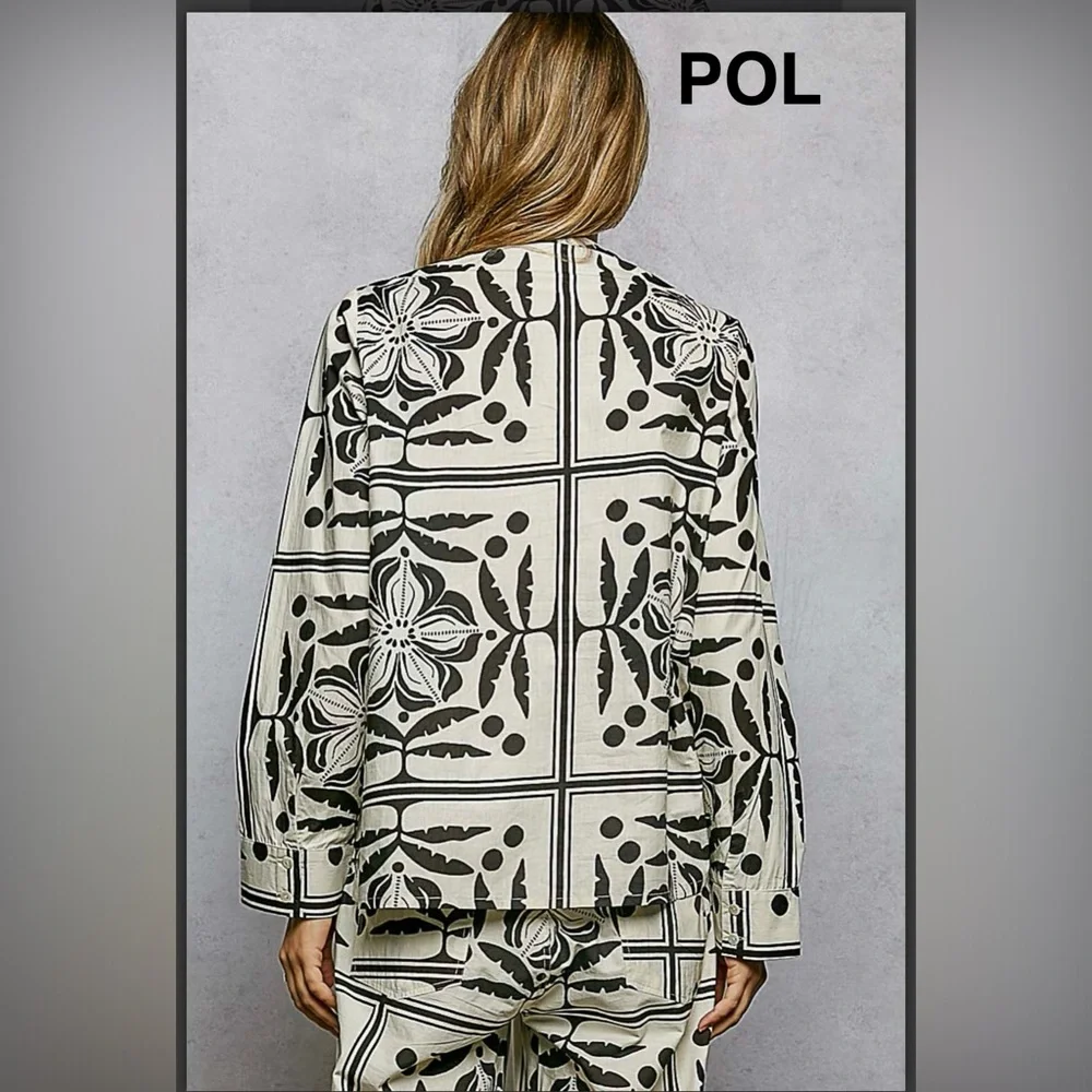 BPB225-2🤍🖤NEW! POL pretty Printed  hsbc stamped Long Sleeve  Top -so cute! - Picture 4 of 7